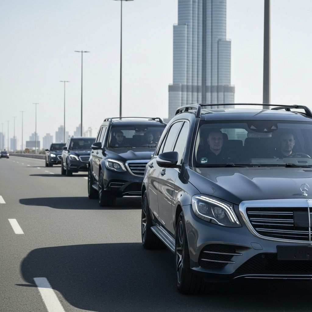 Security convoy of SUVs